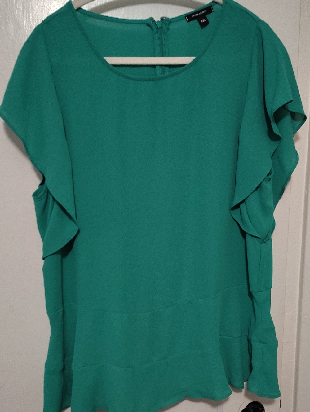 Chelsea & Violet Emerald Green Ruffle Sleeve Blouse